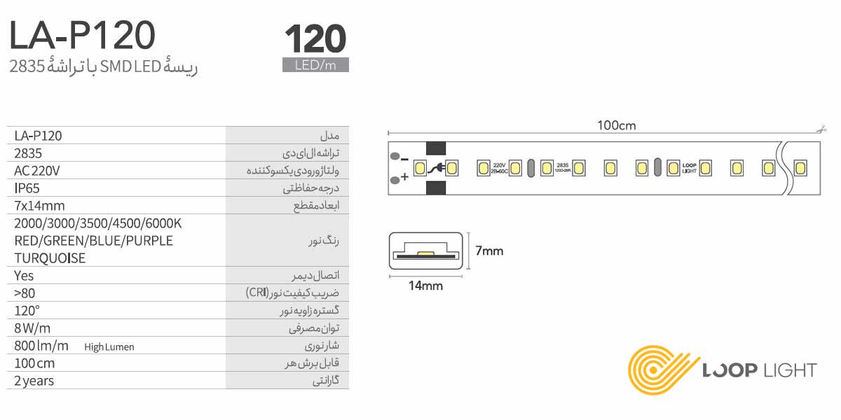 ریسه شلنگی وایرلس لوپ لایت تراکم 120مدل 2835